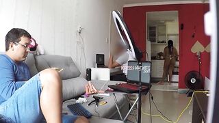Kriss Hotwife Married Naughty Semi Naked In Front Of Computer Technician