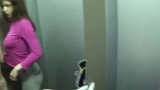 (RISKY PUBLIC SEX) Threesome and facial in an elevator!!!