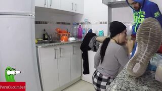 She takes his milk on a plate and he licks and swallow it all. CRI011