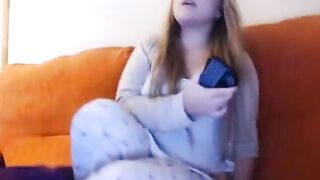 using my vibrator with my brother on the couch - watch more at www.camtasty.com