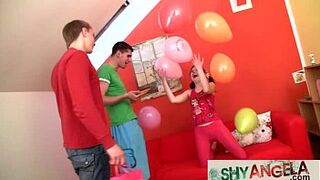 Young beauty fucked by 2 boys on her 18yo birthday