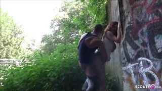 Street Whore MMF Fuck in Threesome at Park for Cash German