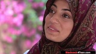 Horny arab babe riding black cock