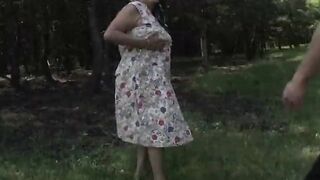 Fatty Mature Lady Fucks Young Lad In The Woods