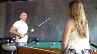 Small slut Lady Bug hard fucked on a pool table