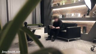Silence. Jeny Smith with no panties teasing a man. Hidden camera office prank
