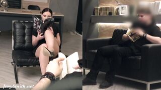 Silence. Jeny Smith with no panties teasing a man. Hidden camera office prank