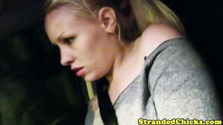 Stranded russian chick gets cum in her mouth