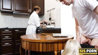 SISPORN. Boy fucks cute stepsis not afraid to be caught by strict stepmom
