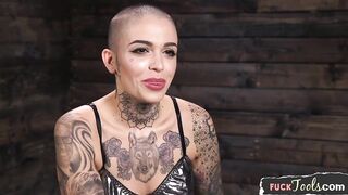 Masturbating beauty fucked by sex machine