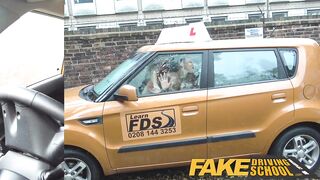 Fake Driving School ebony learner with big tits is worst driver yet