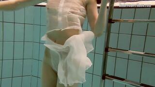 Swimming nude in the pool in Czech Aneta with Janka