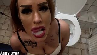 Surprised when pissing and cumshot in her mouth