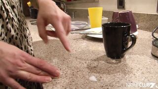 Stepson cums to her Mom's tea cup!
