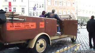 Young man bangs granny tourist