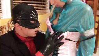 Plastic and cock for a fetish slut