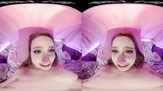Cute blonde with big natural tits masturbates for you in VR
