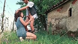 City girl pretends to be intrested in grapes to get fucked by the farmer! He gets horny and he fucks her throat and pussy wildly!