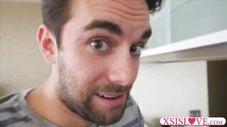 Stepbro and pervy friends fucks the blindfolded stepsister