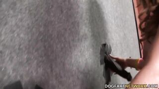 Busty Scarlett Monroe Sucks Gloryhole BBCs