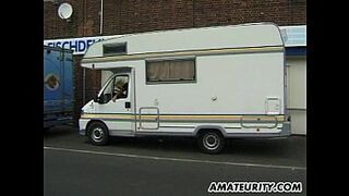 Amateur girlfriend hardcore threesome in a camping car