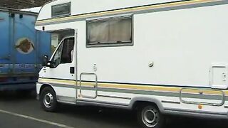 Amateur girlfriend hardcore threesome in a camping car