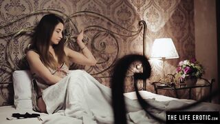 Cute teen masturbates hard while handcuffed to her bed
