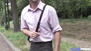 Lili lets her hubby fuck a whore while she gets fucked hard in the forest