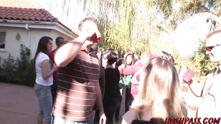 Tori Black in frat house cock fest with her anal girlfriend