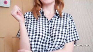 British redhead Lola Gatsby wanks and sucks me off before i cum in her mouth