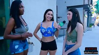 Amateur chicks paid money for some topless popsicle sucking