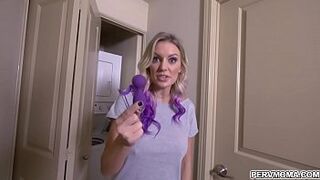 Perv mom caught by her step son playing herself with his sex toy!