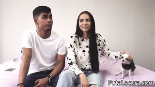Couples: Valerin and her chocolate nipples. Colombian couple in porn casting