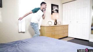 Stepson blindfolded so his mature mom Maggie Green could suck and ride him