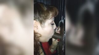 Rae Lynn get mouth full of BBC cum at glory hole