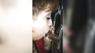 Rae Lynn get mouth full of BBC cum at glory hole