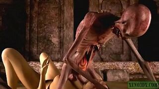 Graveyard's Horny Guardian. Monster porn horrors 3D