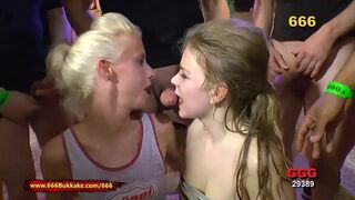 Piss and Cum for German blonde teen sluts  - 666Bukkake