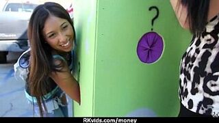 Sexy exhibitionist GFs are paid cash for some public fucking 18