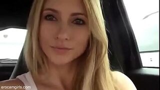 Blondy hot girl gone wild and Masturbating in the car