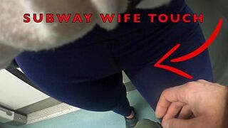 My Wife Let Older Unknown Man to Touch her Pussy Lips Over her Spandex Leggings in Subway