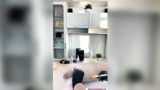 SugarNadya - Depilting a very large penis while erect, will he cum?