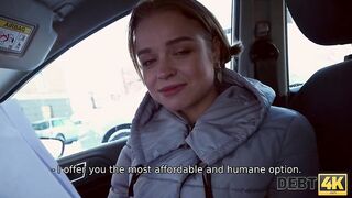 DEBT4k. Poor bartender gets money for handjob in the car