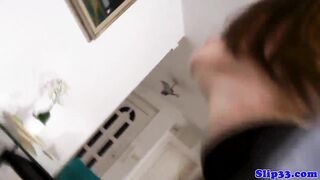 British schoolgirl rides old man on couch