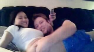 chubby asian teen gives a webcam show with her boyfriend