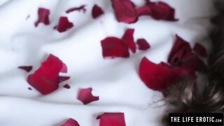 Angry girl with huge tits and red lipstick masturbates hard