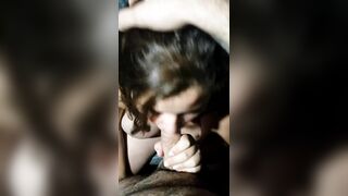 First time sucking cock on camera and getting cum on her face - Blowjob - POV