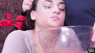 Facialized teen BJ slave bound and throat fucked
