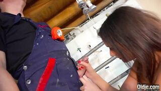Old Worker Joe electrician fucks his Teen Intern on the work site hardcore