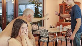 DADDY4K. Daddy stretches good-looking chick while step son...